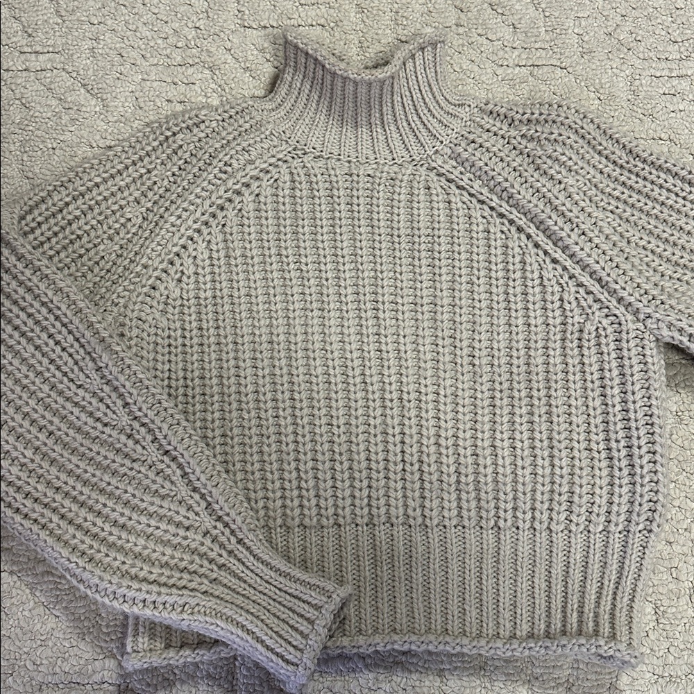 H&M Tan Beige Turtleneck Cowl Neck Crop Cable Sweater Size XS